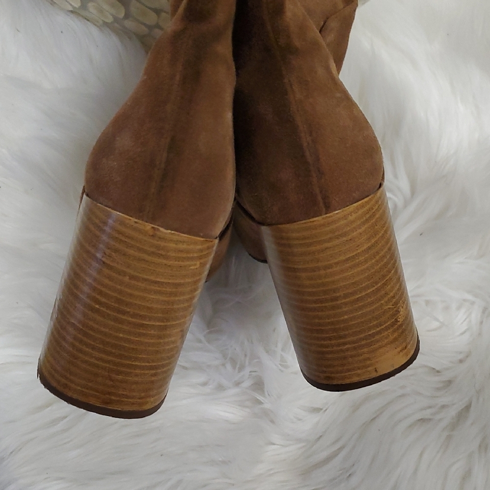 Pure Navy Chic Tan Suede Heeled Boots - Picture 10 of 16